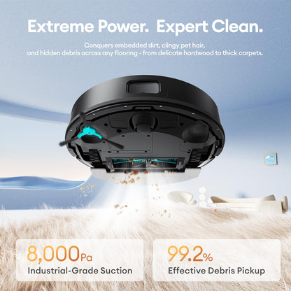 Ultenic T20 Pro Robot Vacuum Cleaner with Mop, 8000Pa Suction, 180 Mins Runtime, Up to 10 Weeks of Hands Free Cleaning, Robot Vacuum with 3.5L Self Emptying Station for Pet Hair, Carpet, Hard Floor
