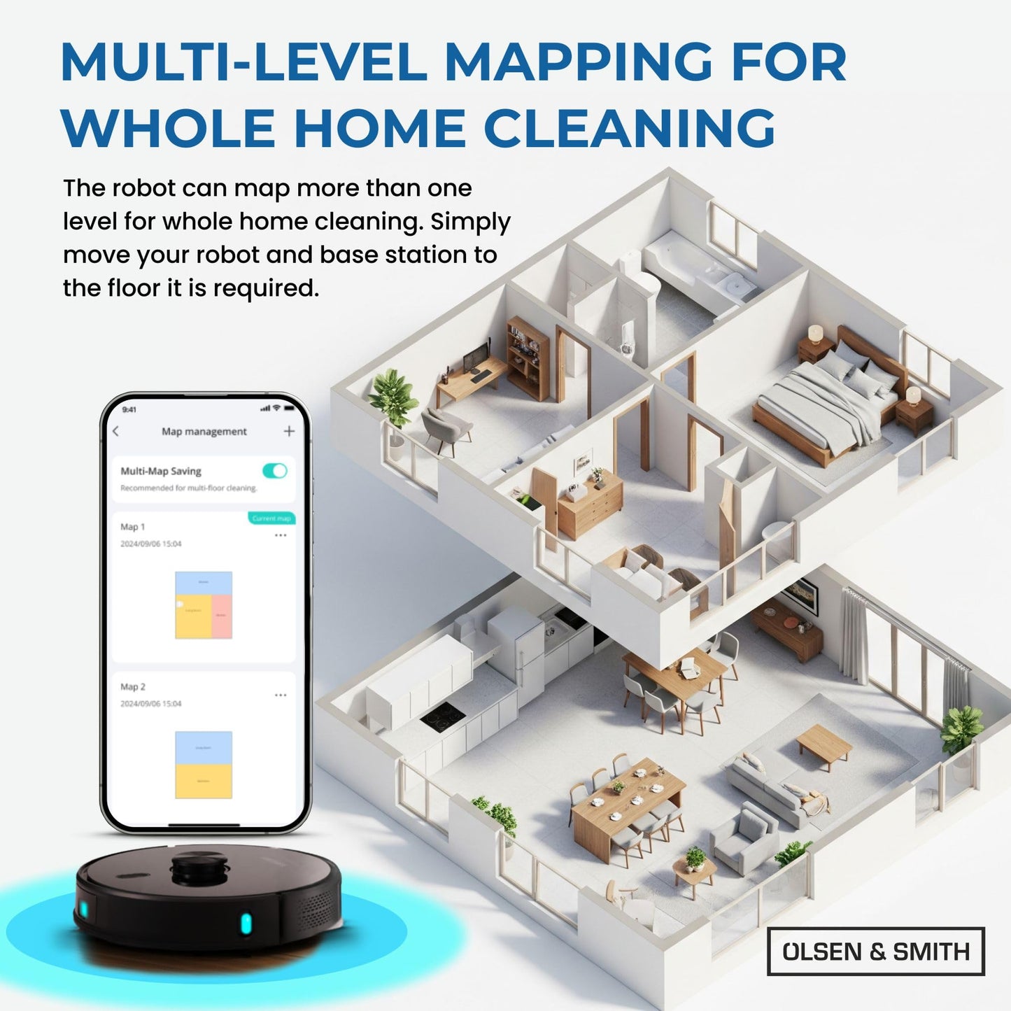 Olsen & Smith Smart Robot Vacuum Cleaner with Mop, 6500Pa Strong Suction, Laser Navigation Robotic Vacuum Cleaning with Mopping for Hard Floors and Carpets, 3L Self-Empty Station, App Control