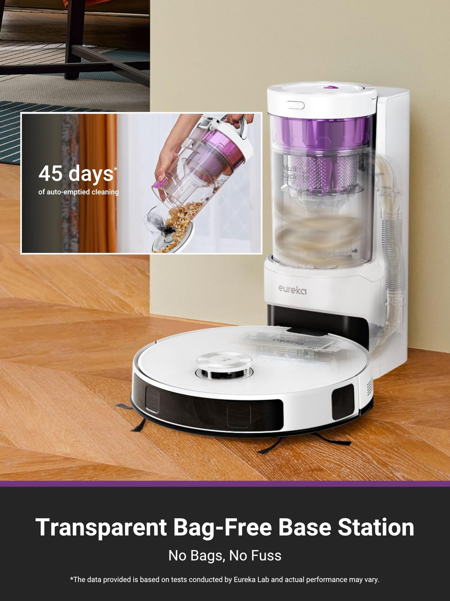 Eureka E20 Plus Robot Vacuum Cleaner with Bagless Self Emptying Station, 8000Pa Robotic Vacuum and Mop, 45 Day Hands-Free Cleaning, Anti Hair-Tangling, AI 3D Obstacle Avoidance, Lift Mop for Carpets